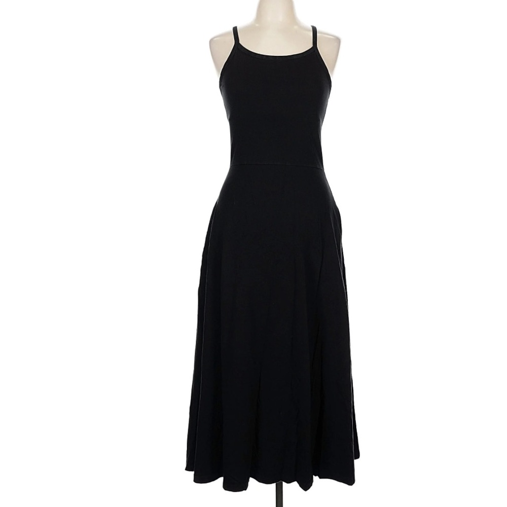 Pact Black Shelf Bra Fit & Flare Organic Stretch Midi Dress Small - Picture 2 of 11